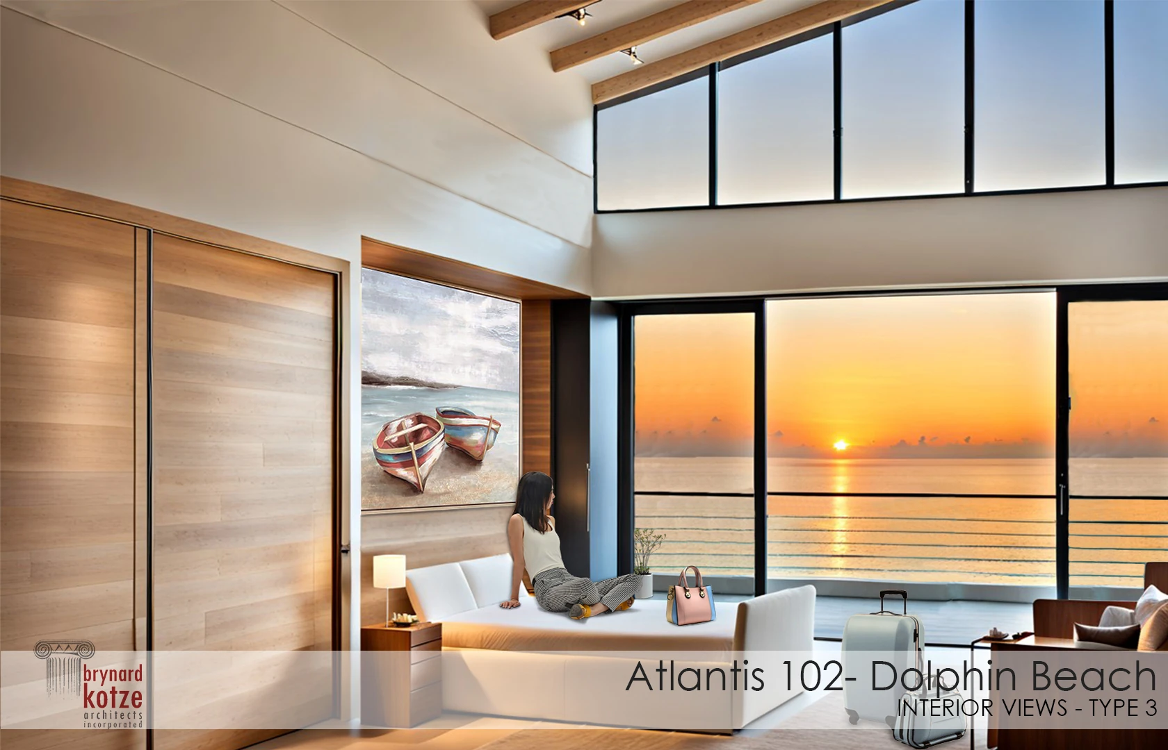Light-filled Atlantis interior opening onto an ocean-view terrace