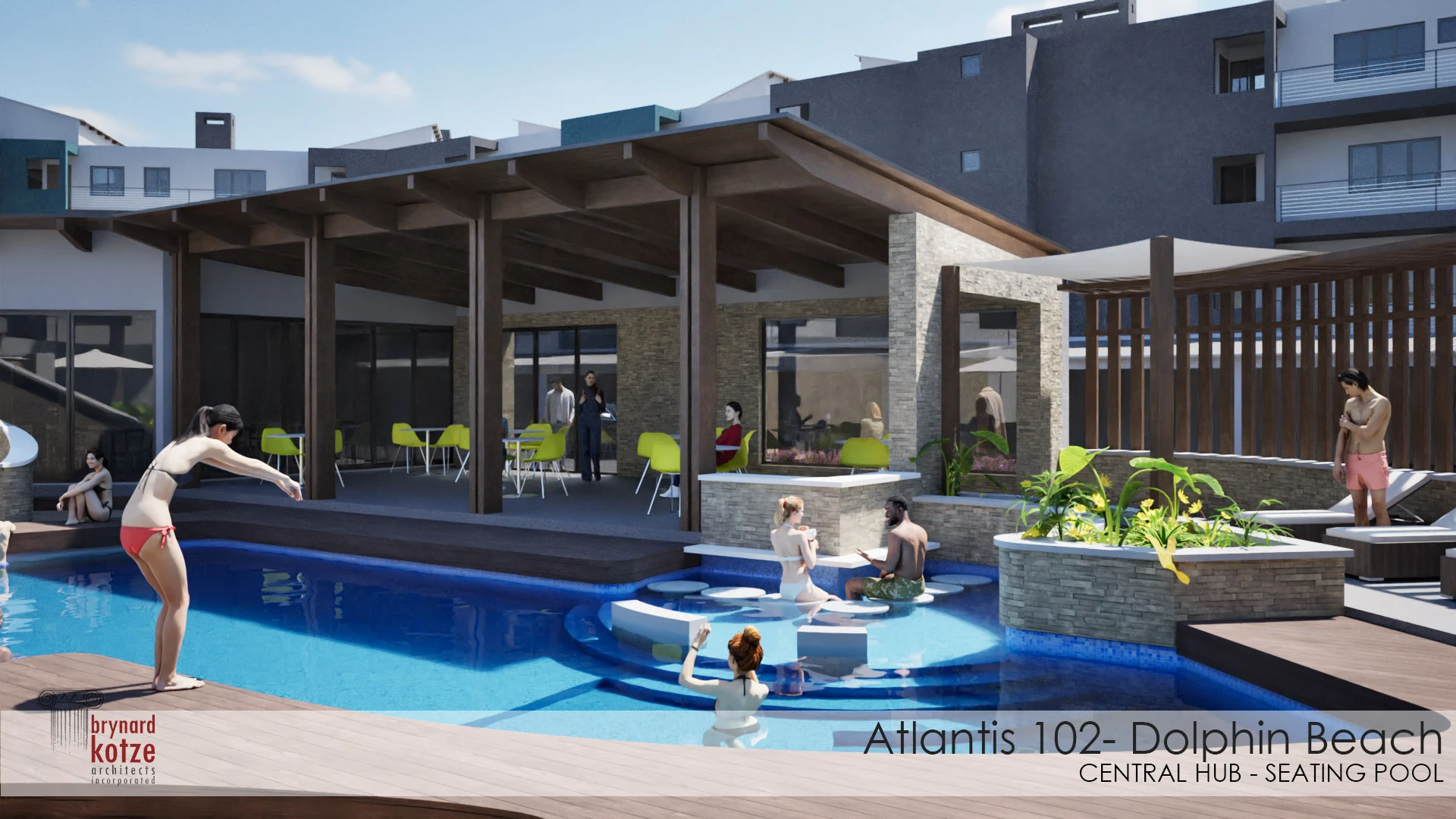 Atlantis pool and courtyard architectural rendering